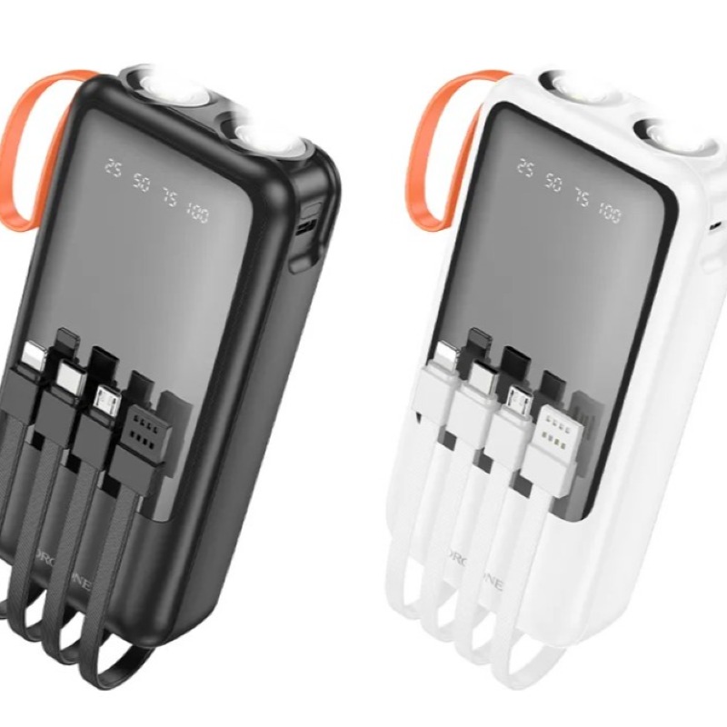 Power Bank BOROFONE BJ60A 20000mAh pour lampe de poche avec 4 câbles IP/Type-C Sorties multiples Alimentation pour téléphone portable Affichage LED