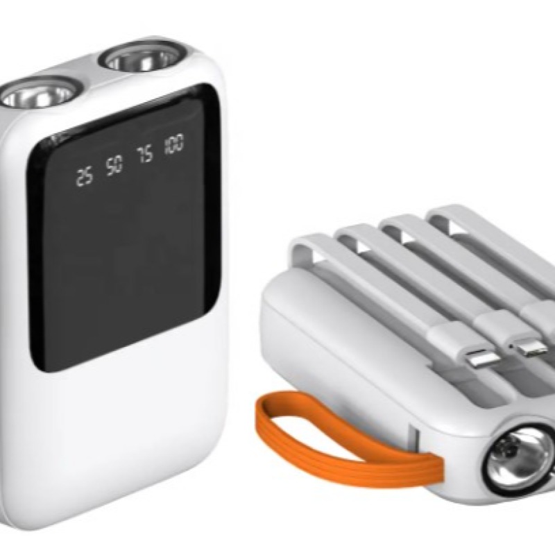 Mini Power Bank pour téléphone 10000 mAh, banque d'alimentation portable à charge rapide avec lampe de poche et 4 câbles