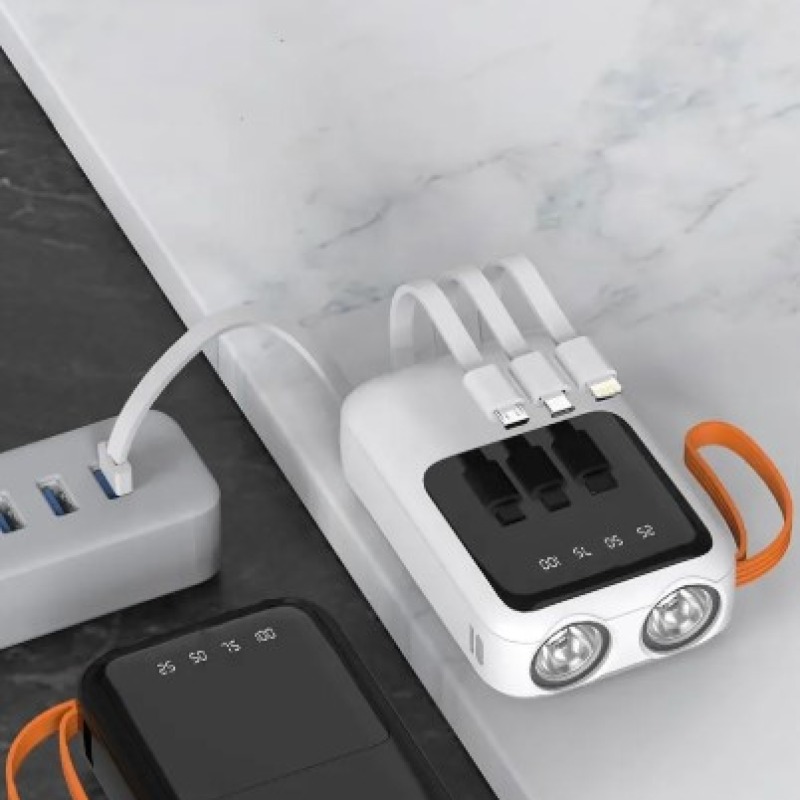 Mini Power Bank pour téléphone 10000 mAh, banque d'alimentation portable à charge rapide avec lampe de poche et 4 câbles