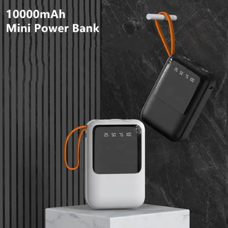 Mini Power Bank pour téléphone 10000 mAh, banque d'alimentation portable à charge rapide avec lampe de poche et 4 câbles