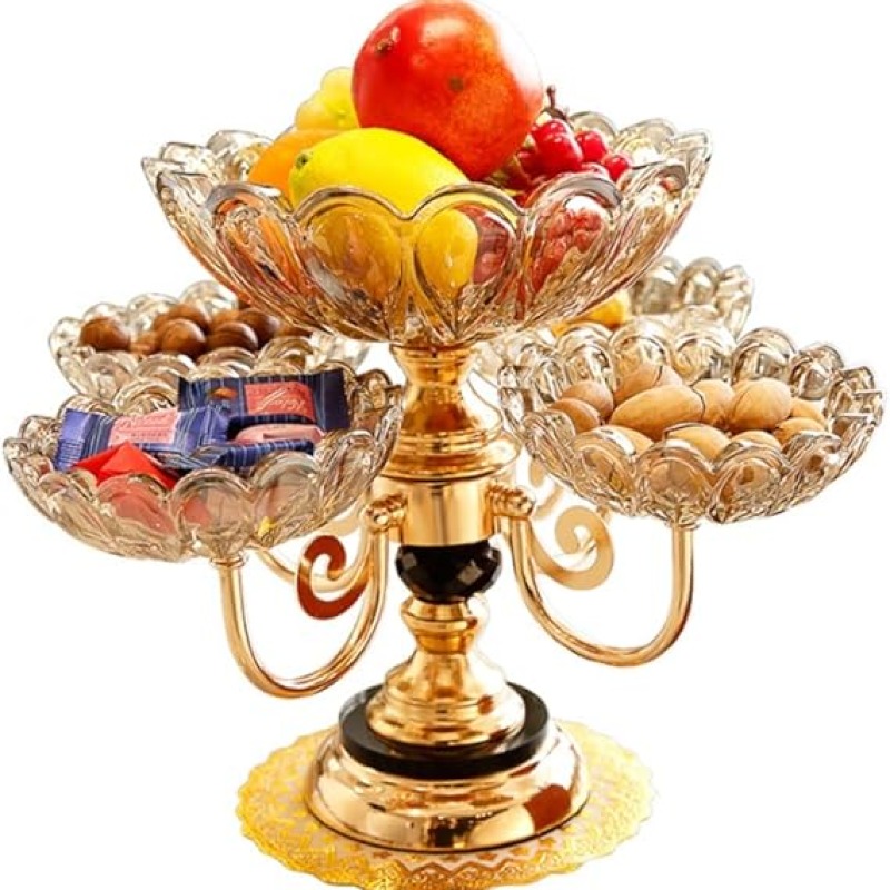 Corbeille à fruits en métal et cristal - 5 têtes rotatives - Style européen - Beau cadeau de mariage, fournitures de fête, plateaux à fruits