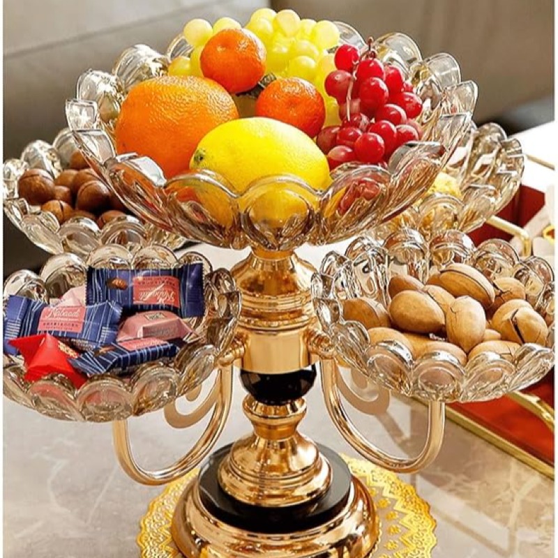 Corbeille à fruits en métal et cristal - 5 têtes rotatives - Style européen - Beau cadeau de mariage, fournitures de fête, plateaux à fruits