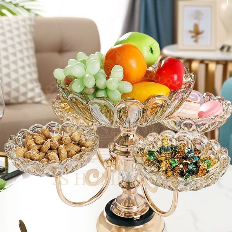 Corbeille à fruits en métal et cristal - 5 têtes rotatives - Style européen - Beau cadeau de mariage, fournitures de fête, plateaux à fruits