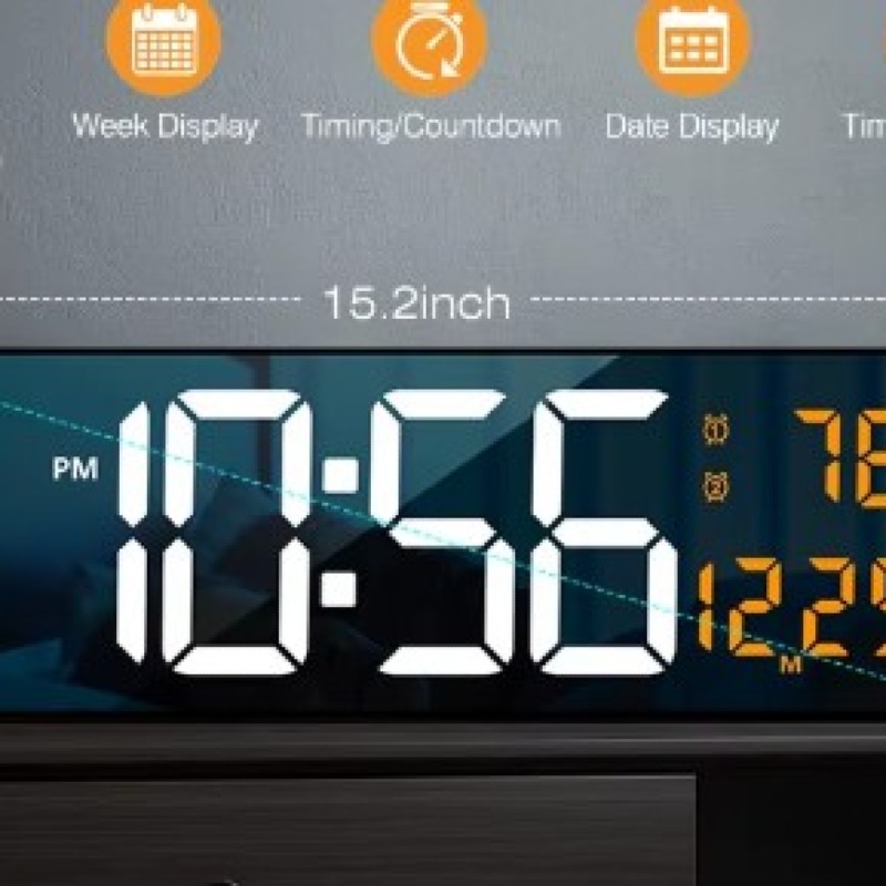 Grande horloge murale numérique avec télécommande, montre électronique avec grand écran LED, affichage de la date, de la semaine et de la température, 16 po,