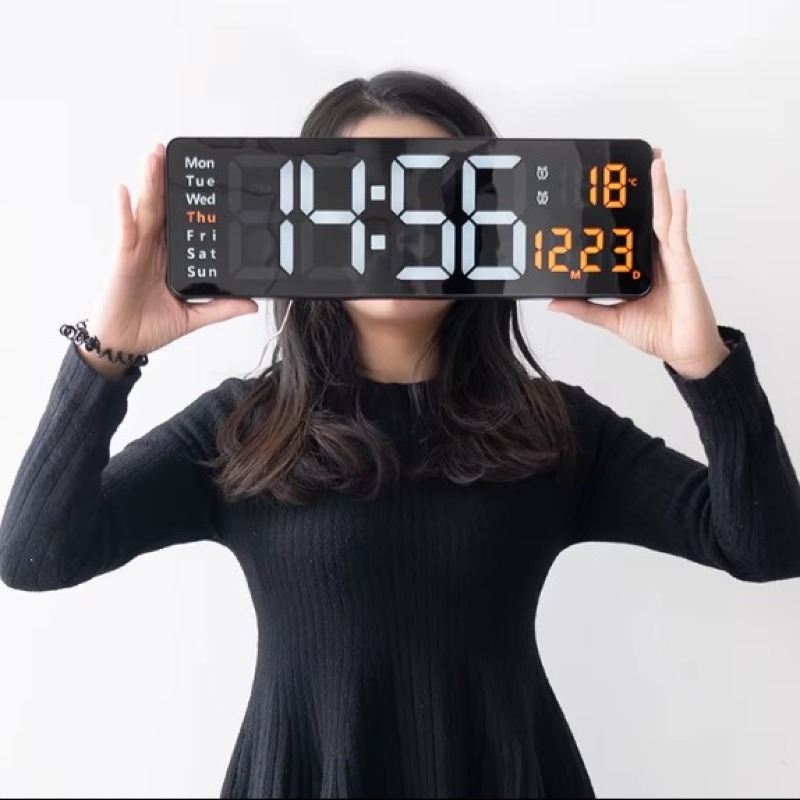 Grande horloge murale numérique avec télécommande, montre électronique avec grand écran LED, affichage de la date, de la semaine et de la température, 16 po,