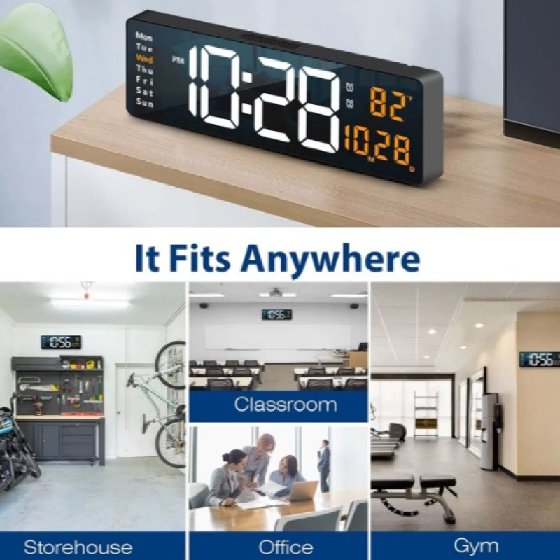Grande horloge murale numérique avec télécommande, montre électronique avec grand écran LED, affichage de la date, de la semaine et de la température, 16 po,