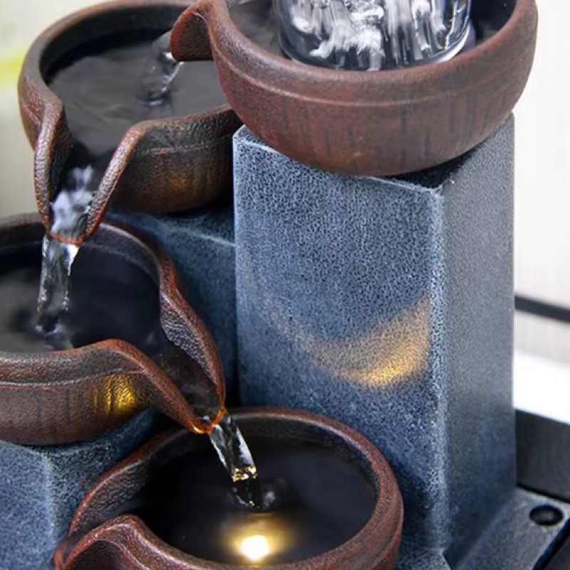 Fontaine d'intérieur avec lumières LED, petite cascade, prise standard américaine, décoration d'agne, adaptée à la maison et au bureau