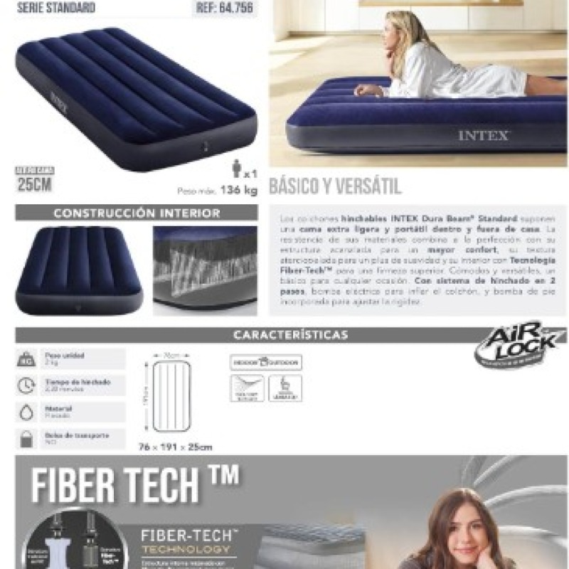 76x191x25 cm Matelas Gonflable Classic Downy sans pompe  (1 place)