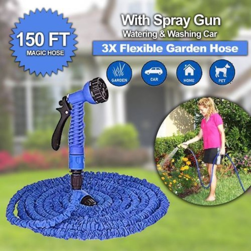 Tuyau d'arrosage Flexible en Plastique, Extensible Magique avec Pistolet arrosant, Jet de Lavage de Voiture (Modèle Bleu 30m)