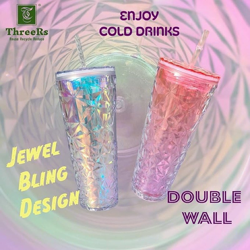 TRIPLE Gobelet réutilisable avec paille et couvercle, tasse à café glacé à double paroi pour tasse d'eau froide, granité, smoothie, boissons d'été préférées pour les enfants, les adolescents