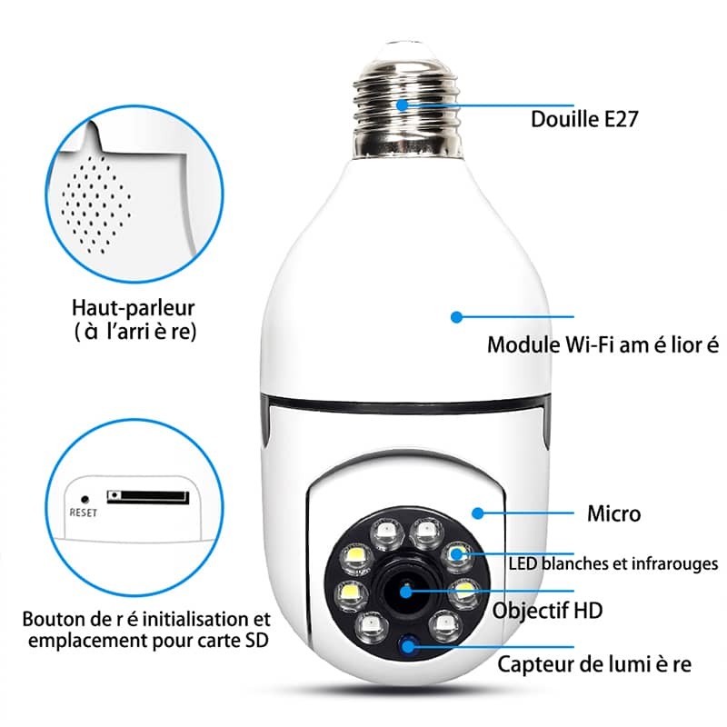 Camera Ampoule Wifi avec rotation 360°, surveillance a distance