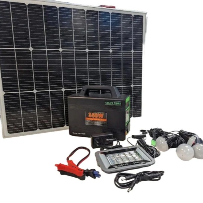 Générateur Solaire 350W, Kit complet (4ampoules, un projecteur , panneau solaire, chargeur électrique ) model 350m. peut alimenter une TV et autre appareil 