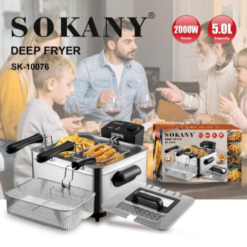 Friteuse électrique 5 litres 2  paniers à friture, température réglable, acier inoxydable, parfaite pour le poulet de cuisine, le poisson frit, les frites