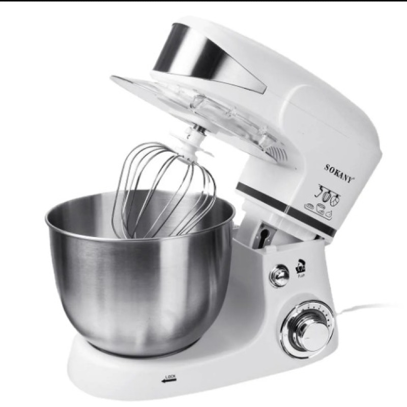 Robot Pâtissier, Robot Pétrin Multifonction, Mixeur Batteur Électrique 6 Vitesses Réglables, Robot Pétrisseur avec Kit pâtisserie (Fouet Batteur Crochet Spatule) (1000W-5L-Blanc)