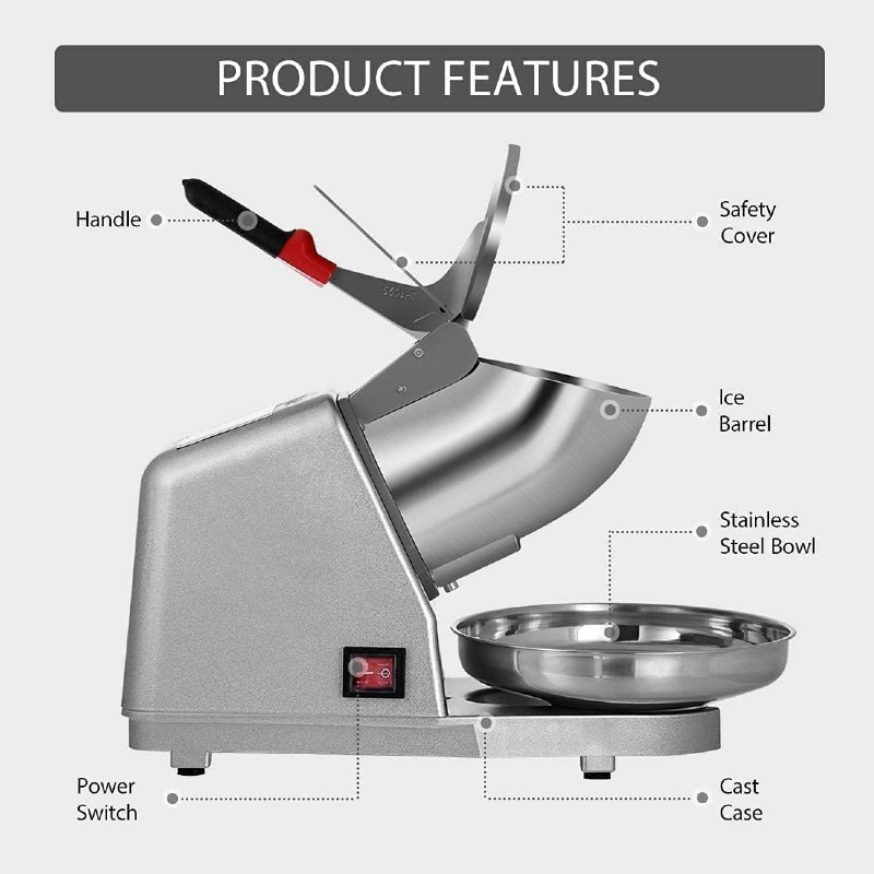  Machine à glace électrique avec bol en acier inoxydable, rasoir à glace à double lame pour cocktails, crème glacée, smoothies, jus froid