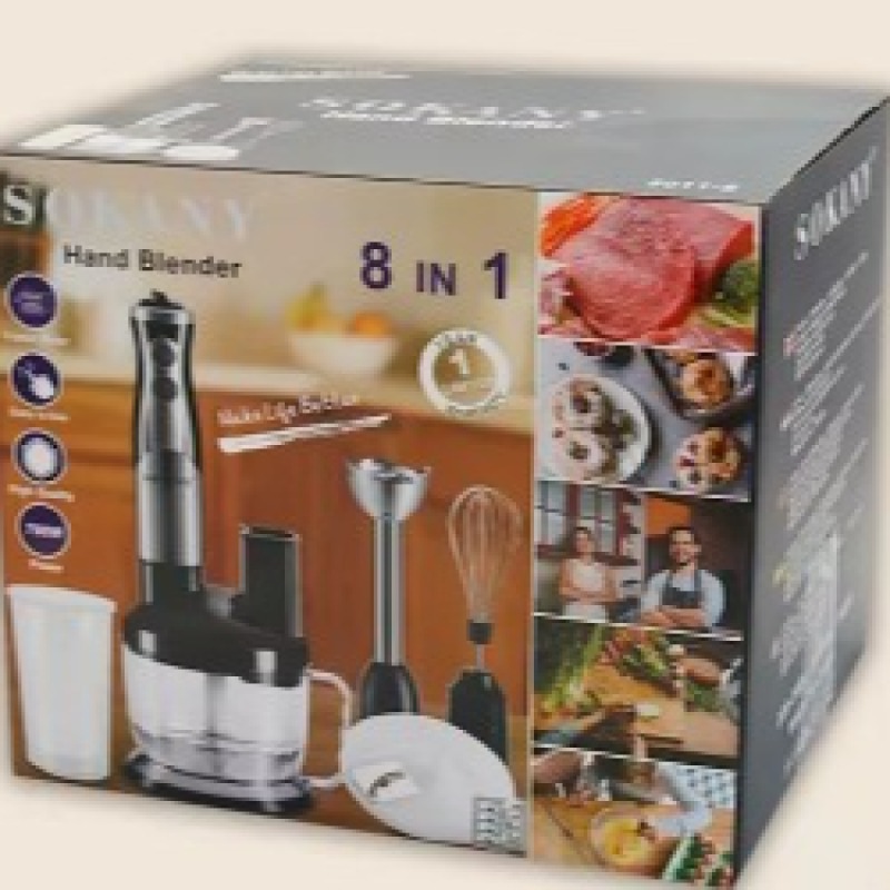 8-en-1 ensemble Mélangeur Électrique – Hachoir compact, mélangeur à immersion, fouet, mélange, hacher, trancher et déchiqueter, bol à découper 1,2 L sans BPA, 2 réglages de vitesse