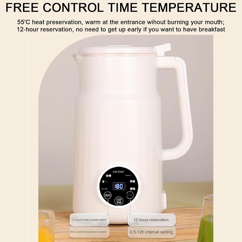 Les-Theresa 1000Ml Machine  Appareil Lait Soja avec 10 Lames de Feuilles, Machine à Lait de Soja avec Démarrage , pour les Fruits, les Noix, les Graines de Soja