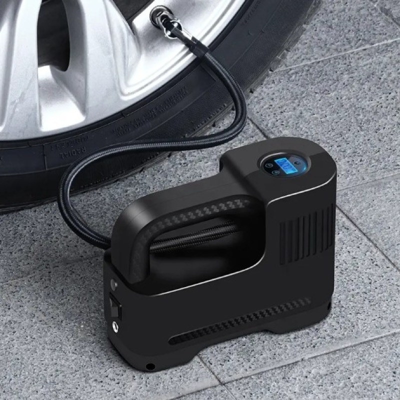 Pompe de pneu de voiture 12 V Compresseur d'air électrique avec 3 adaptateurs de buse Manomètre et lumière LED pour un gonflage rapide Convient pour voiture vélo moto