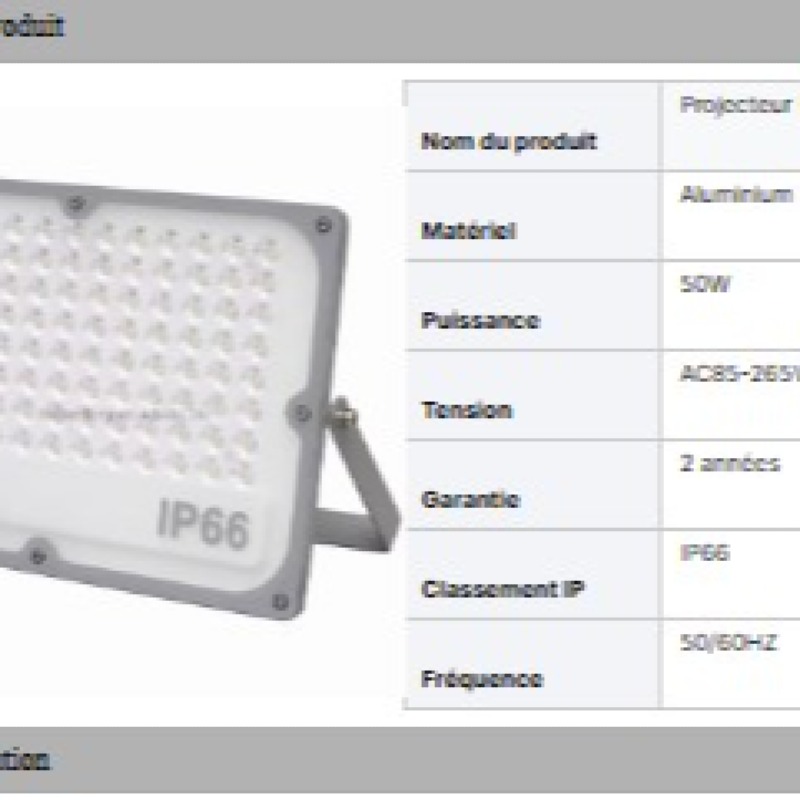 projecteur extérieur étanche à haute luminosité, lumière de projection LED 50W 