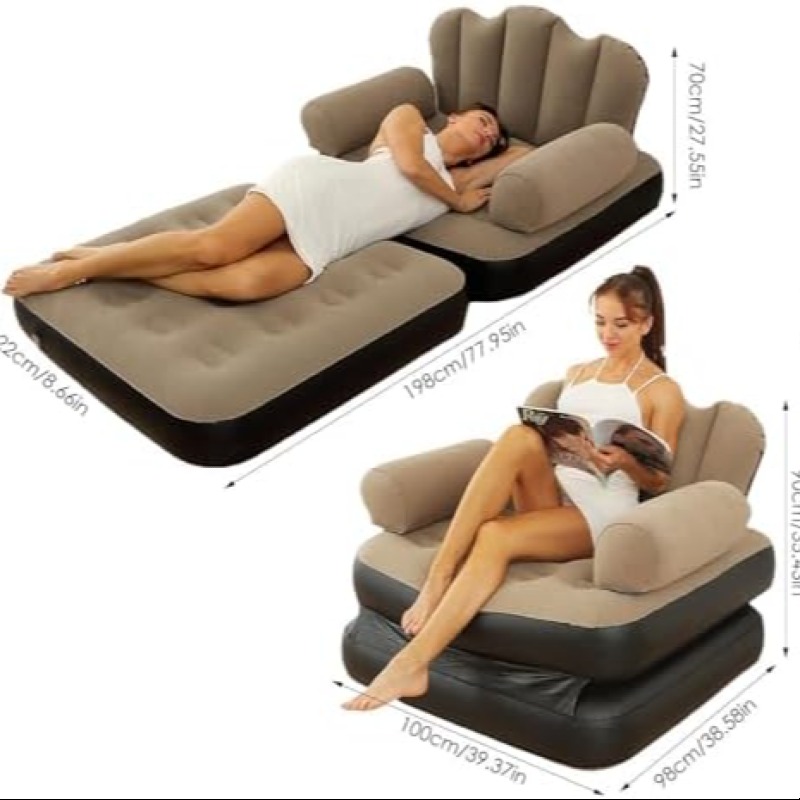 Canapé gonflable multifonction 5 en 1 | Canapé lit gonflable avec accoudoir en forme de L  