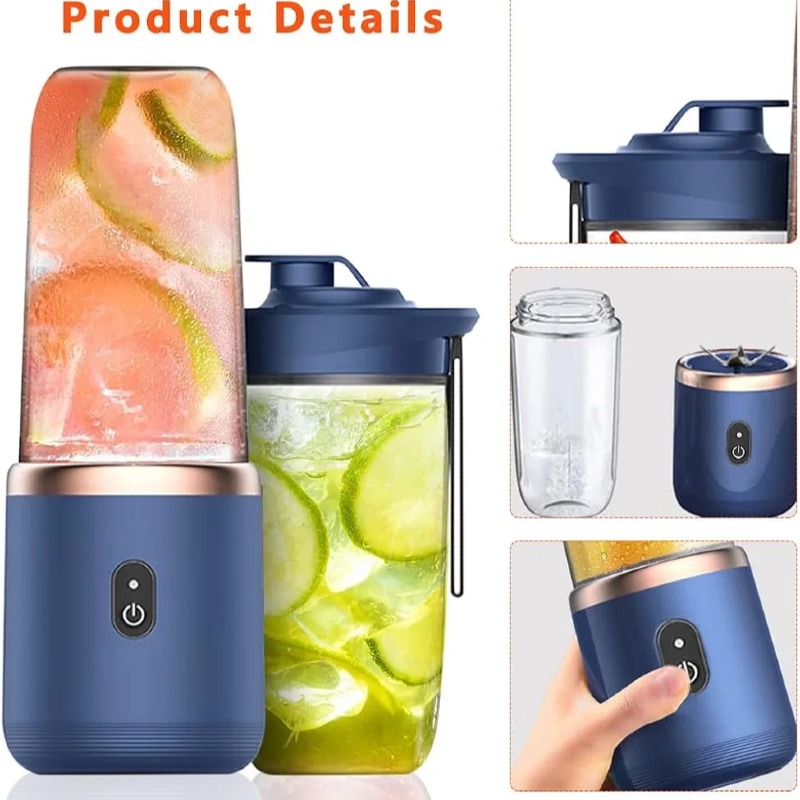 Mixeur à Smoothie aux Fruits Portable, Chargement USB, avec 6 Lames et Tasse à Jus, pour Voyage, Gym, Bureau, Smoothie  