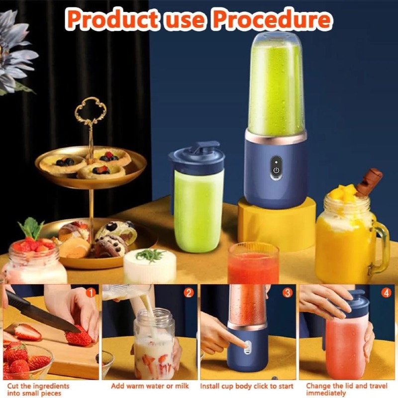 Mixeur à Smoothie aux Fruits Portable, Chargement USB, avec 6 Lames et Tasse à Jus, pour Voyage, Gym, Bureau, Smoothie  