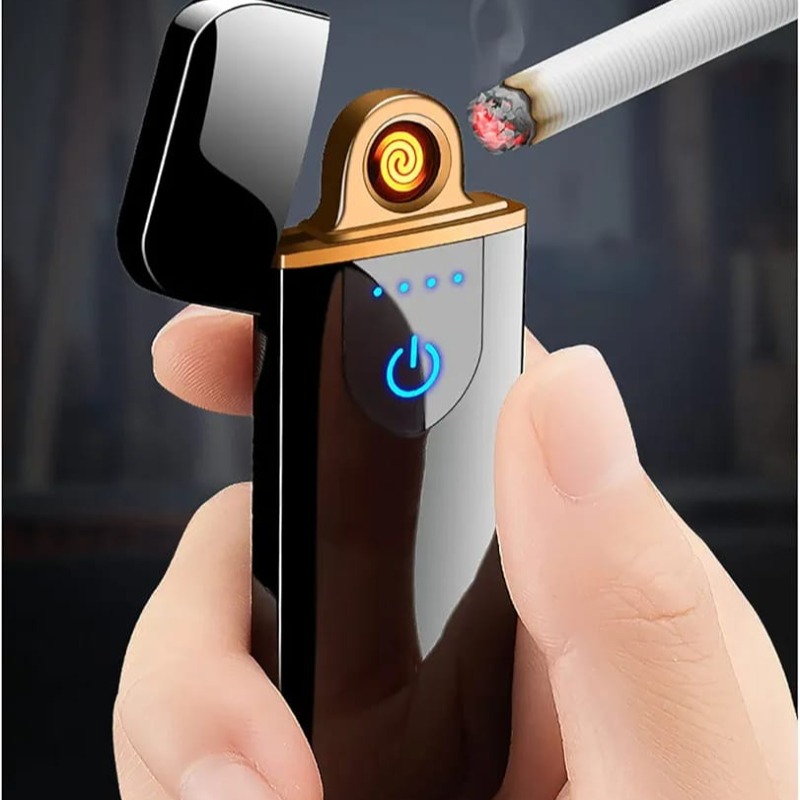 Briquet USB électrique coupe-vent avec allumage double face, ultra fin, coupe-vent, sans flamme, interrupteur tactile, rechargeable pour l'extérieur et une utilisation quotidienne 