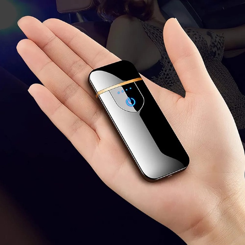Briquet USB électrique coupe-vent avec allumage double face, ultra fin, coupe-vent, sans flamme, interrupteur tactile, rechargeable pour l'extérieur et une utilisation quotidienne 