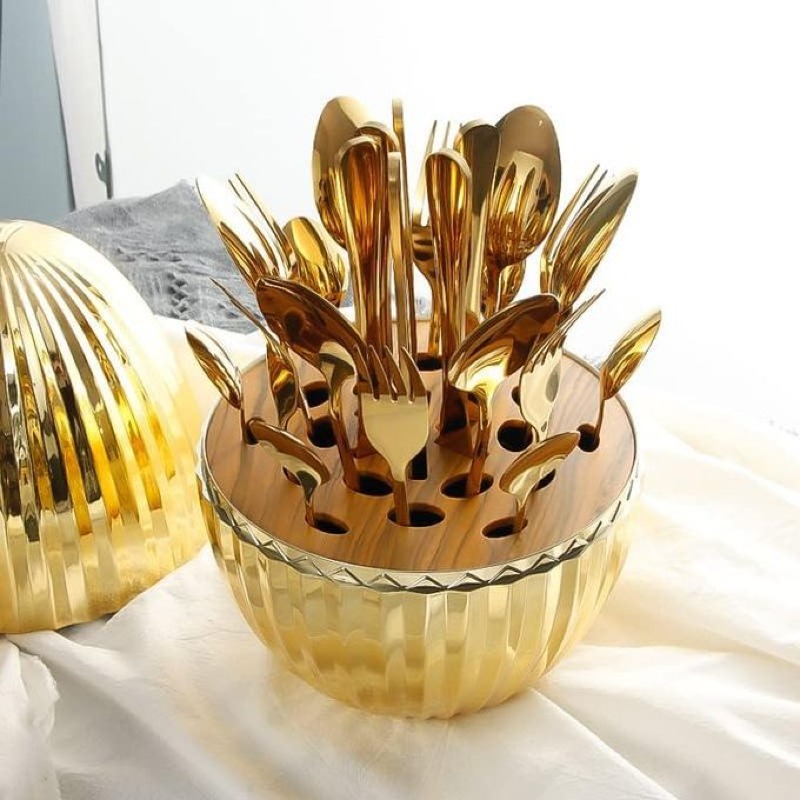 Boîte à couverts créative en forme d'œuf- 24 pieces : 6 cuillères à café, 6 couteaux, 6 fourchettes, 6 cuillère a soupe polie miroir