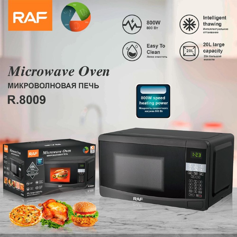 Four à micro-ondes R.8009, 800 W, 20 L, noir