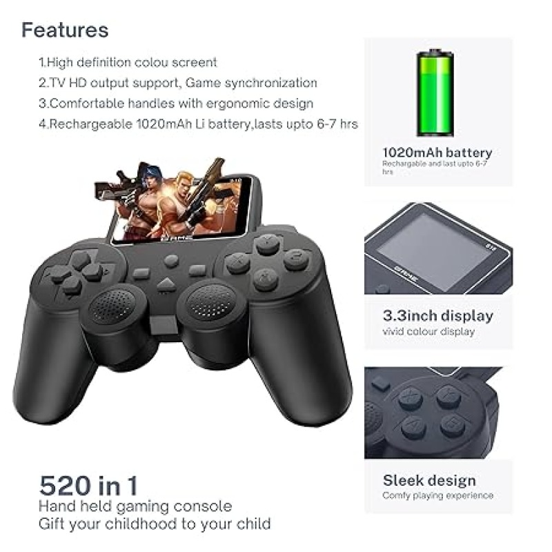 Console de jeu portable S10 pour enfants, 520 jeux rétro, dont le jeu Mario classique