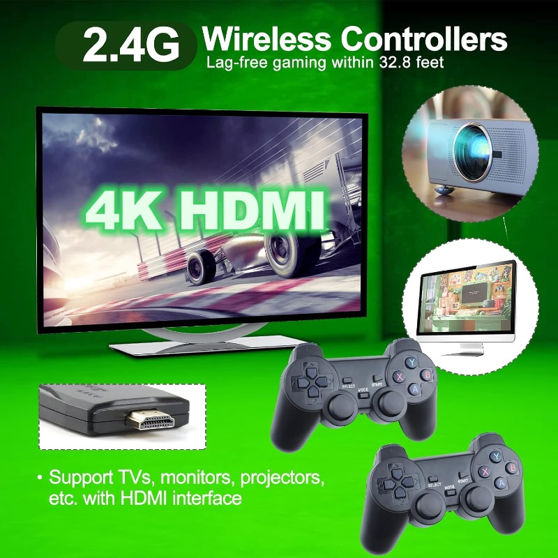 Redécouvrez les jeux classiques avec 9 émulateurs intégrés, plus de 20 000 jeux, sortie HDMI 4K et manette sans fil 2,4 GHz