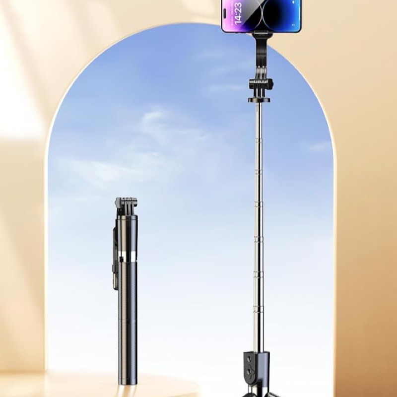 Trépied professionnel pour selfie stick – 1,7 m de haut, robuste et portable pour la photographie et les médias sociaux, déclencheur à distance Bluetooth pour iPhone, Samsung et...