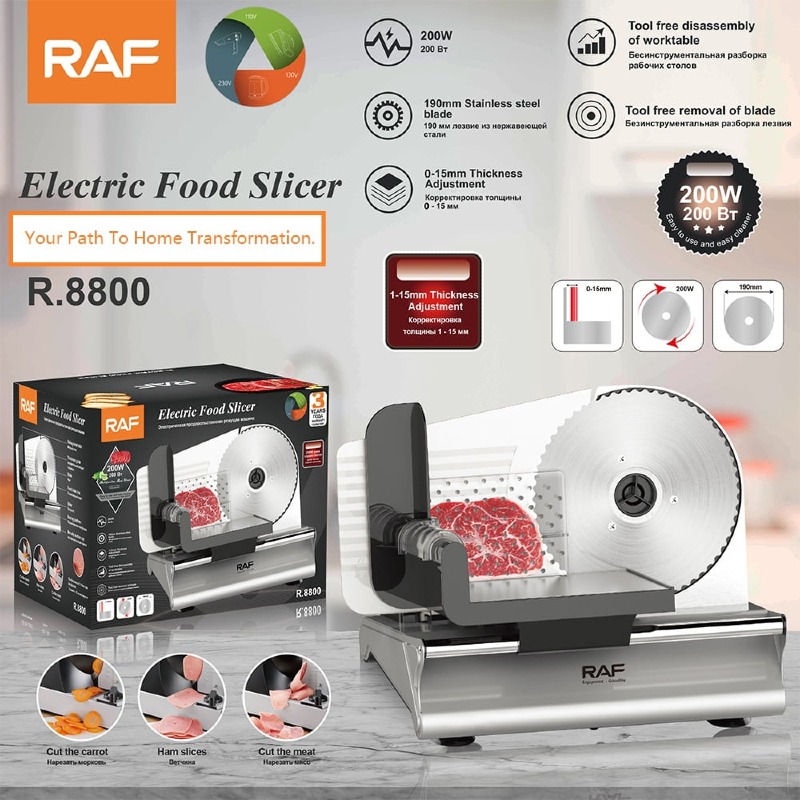 Trancheuse à viande électrique en acier inoxydable RAF 200 W 