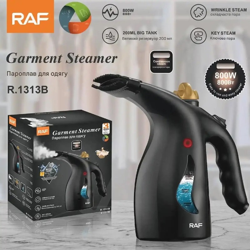 Défroisseur à vapeur RAF 800 W | Grand réservoir 200 ml | Vapeur anti-froissage | Vapeur continue