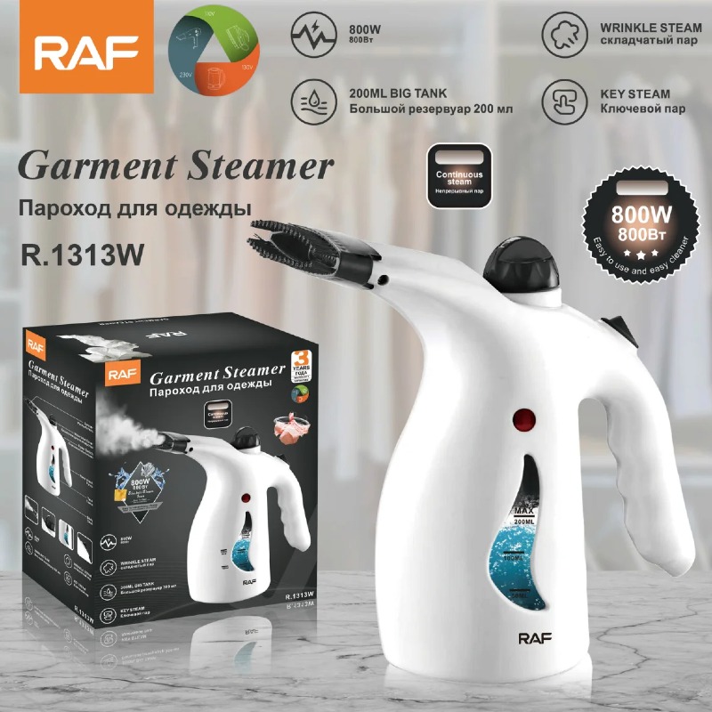 Défroisseur à vapeur RAF 800 W | Grand réservoir 200 ml | Vapeur anti-froissage | Vapeur continue