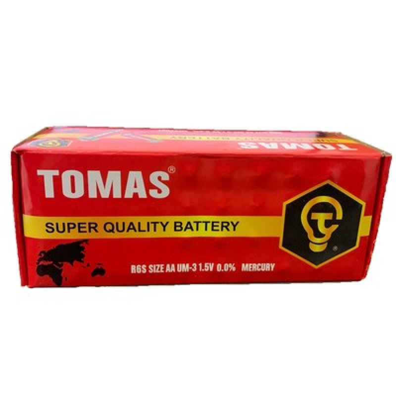 Lot de 12 piles AA de la marque Tomas utilisées dans de nombreux appareils tels que les télécommandes, les jouets, les horloges, et les lampes de poche.