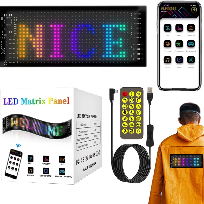Panneau LED Défilant Personnalisable avec Télécommande & Application Smartphone – RGB Multicolore, pour magasins, salon etc