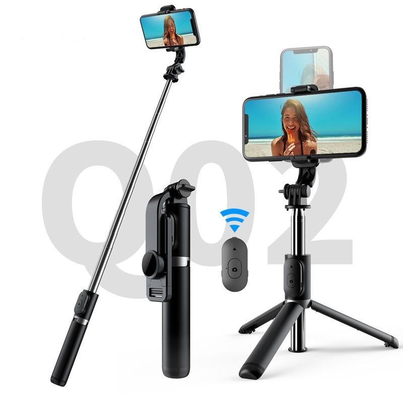 Perche à selfie 1.7m Bluetooth R1 avec télécommande 3 en 1, support multifonction pour trépied compatible avec tous les téléphones