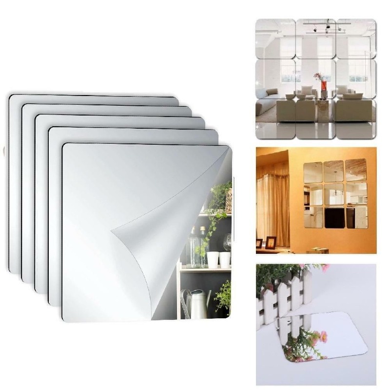  miroir carré 3D pour salle de bain, auto-adhésif, en acrylique, pour la décoration de la maison