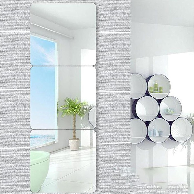  miroir carré 3D pour salle de bain, auto-adhésif, en acrylique, pour la décoration de la maison