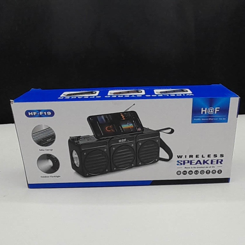 Enceinte Bluetooth sans fil, caisson de basses stéréo, avec panneaux solaires et lampe de poche, radio/TF/USB