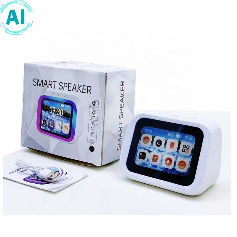 SMART SPEAKER avec ÉCRAN TACTILE MULTIFONCTION assistant vocal IA, contrôle par application, alarme intelligente, éclairage RVB, appels mains libres, enceinte Bluetooth portable pour bureau, maison