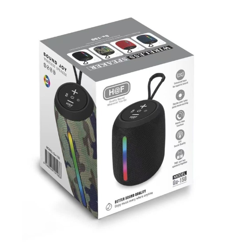 🎶 Enceinte Bluetooth Sans Fil H@F - Modèle GU-150 🔊 💡 Éclairage LED – Son HiFi – Design Compact