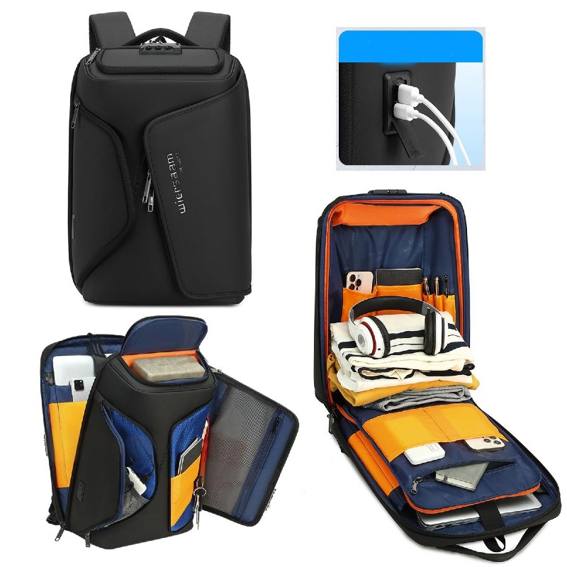 Sac à dos antivol Wiersaam, résistant à l'eau, pour ordinateur portable, avec port de chargement USB