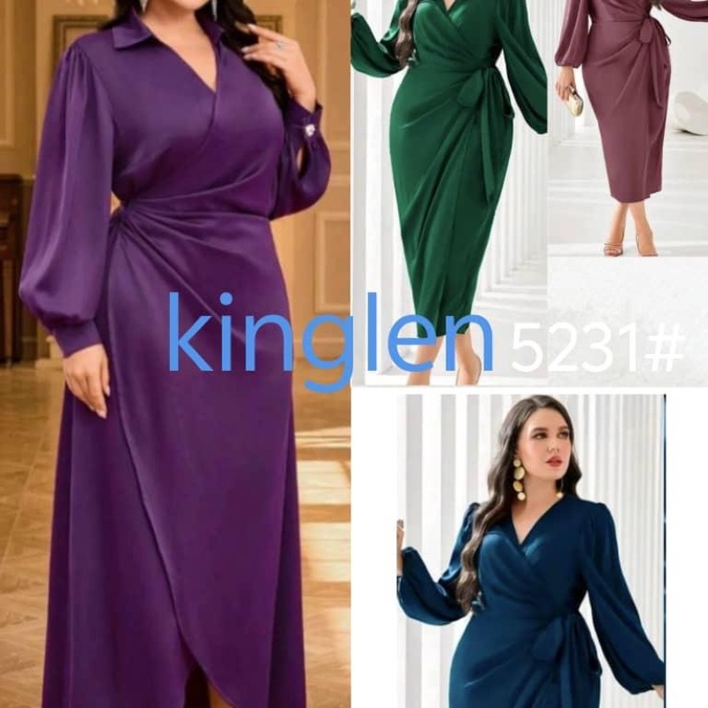  Robes de soirée longues avec manches lanterne, nœud sur le côté, enveloppantes