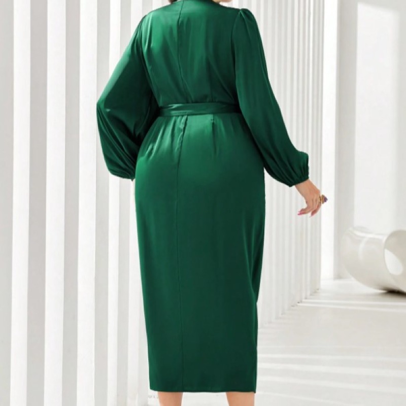  Robes de soirée longues avec manches lanterne, nœud sur le côté, enveloppantes