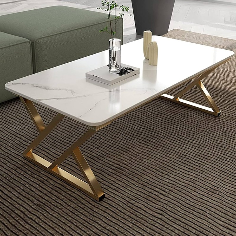 Table basse luxueuse en motif marbre blanc
