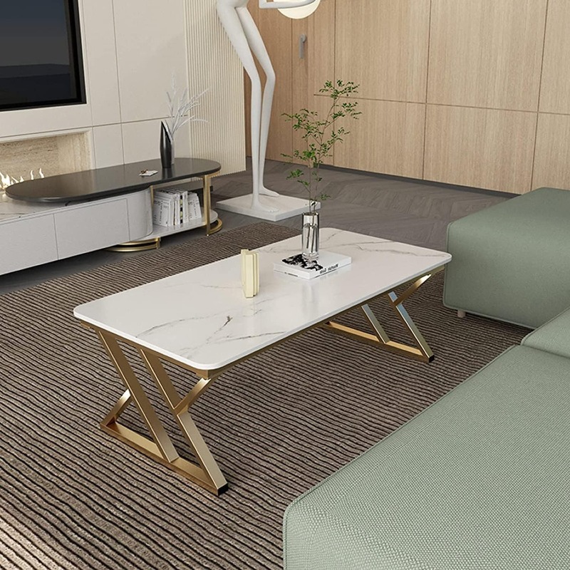 Table basse luxueuse en motif marbre blanc