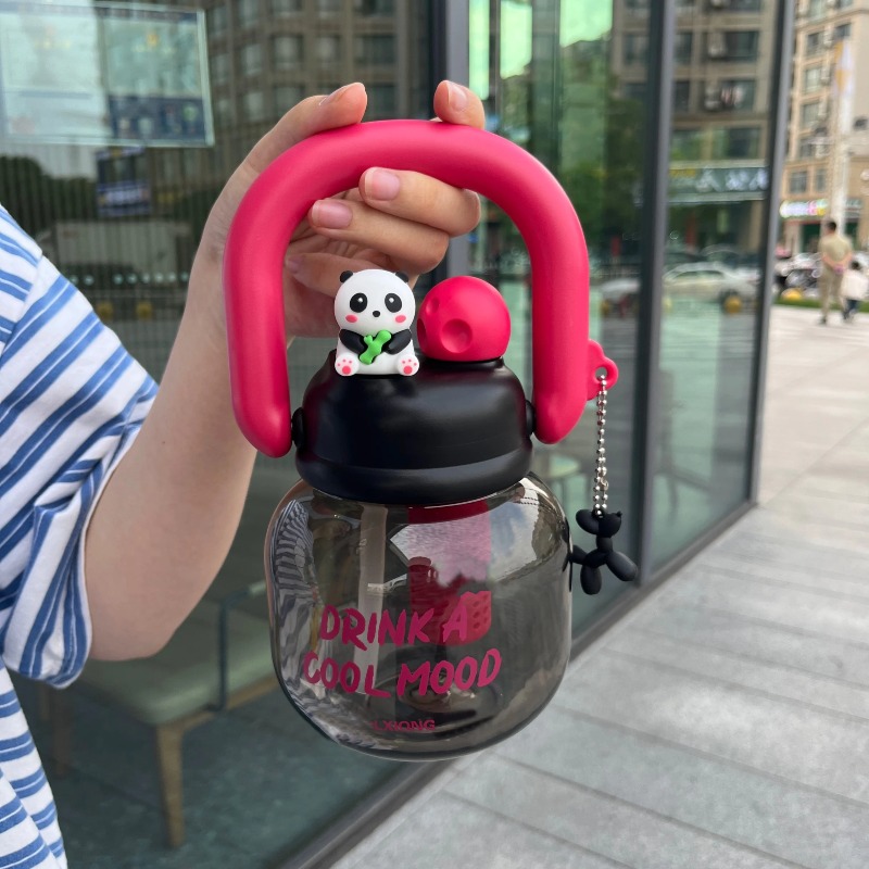 Bouteille d'eau portable à double goulot avec paille, jolie grande tasse, pratique pour les étudiants, en plastique, grande capacité